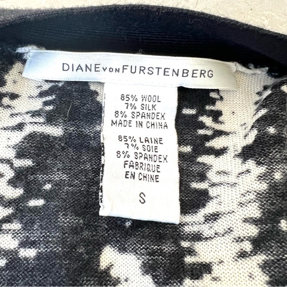 DIANE VON FURSTENBERG Abstract Black Cream Knit Wool Button Long Cardigan Sz S - Picture 13 of 15